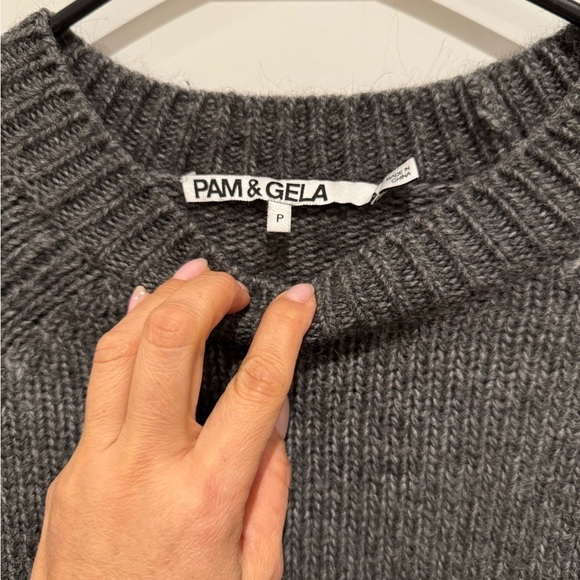 Pam & Gela Elbow Patch Cropped Knit Sweatert Petite P gray. D - Picture 5 of 9